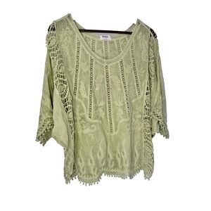 Kindred Embroidered Boho Top 2X Green Lace Festival Cottagecore Anthropologie